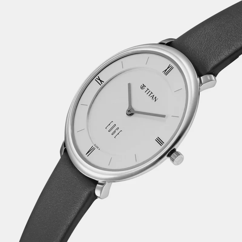 Titan Edge Slim Leather Strap Grey Dial Analog Watch for Women NR2655SL01 - Image 3