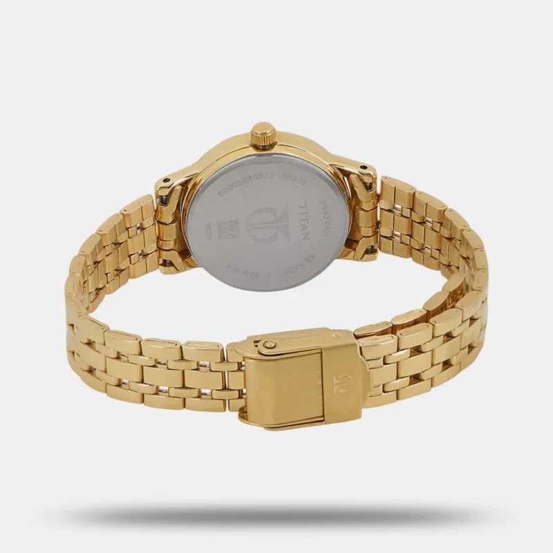 Titan Quartz Analog Champagne Dial Stainless Steel Strap Watch for Women NP2593YM01 - Image 4