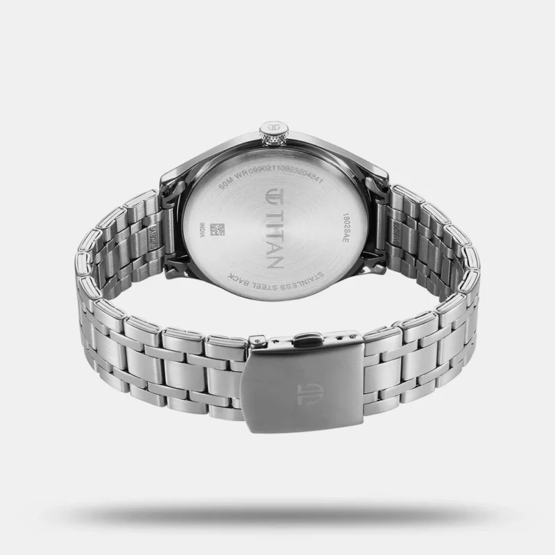 Titan Wrist Wit Quartz Analog Grey Dial Stainless Steel Strap Watch for Men 1802SM10 - Image 4