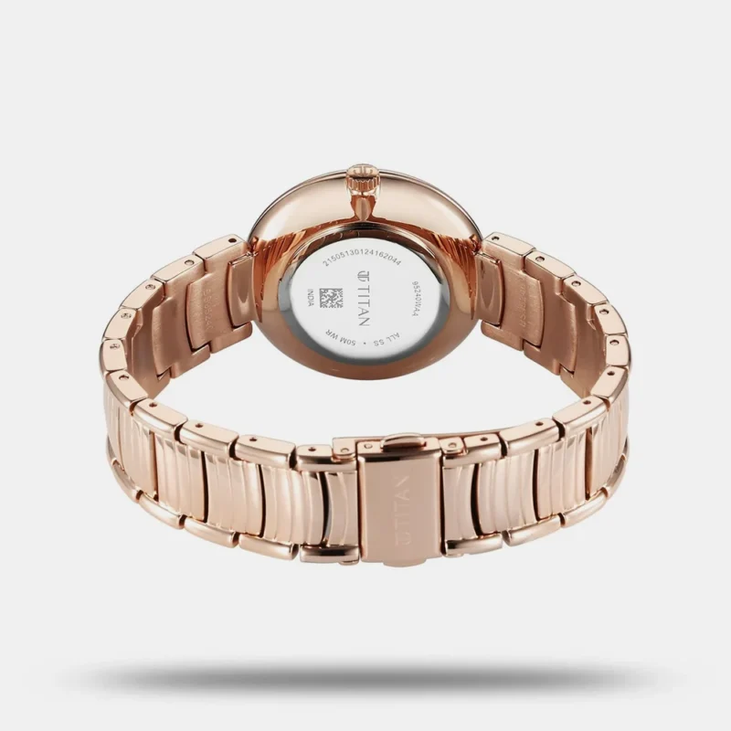 Titan Aura Quartz Analog Rose Gold Dial Rose Gold Stainless Steel Strap Watch for Women 95240WM01 - Image 4