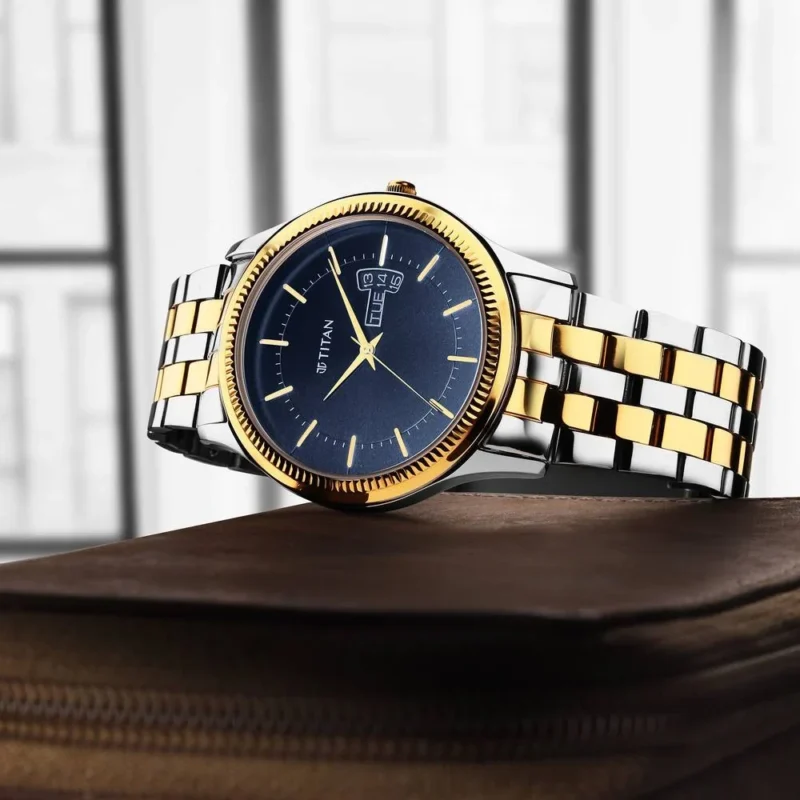 Titan Men's Trendsetter Watch: Chic Blue Dial & Two-Tone Strap 1824BM03 - Image 5