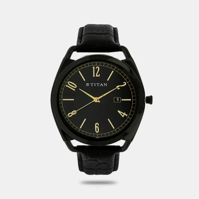 Titan Analog with Date Quartz Black Dial Leather Strap Watch for Men 1675NL01