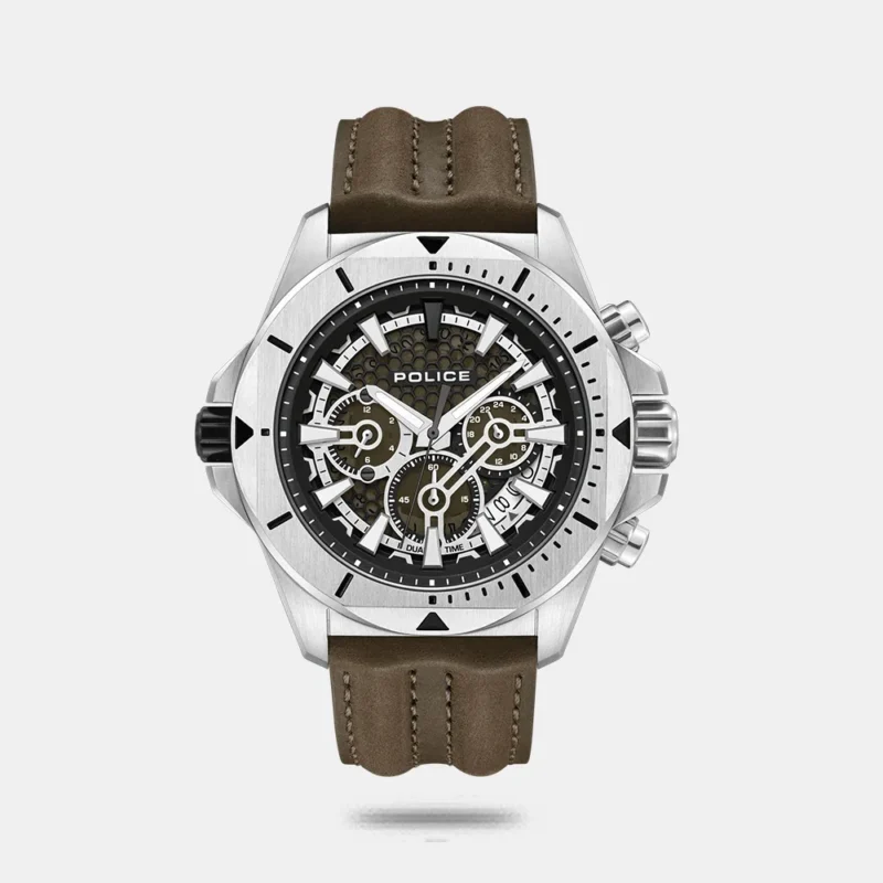 Police Men's Brown Multifunction Leather Watch PLPEWGF0054501