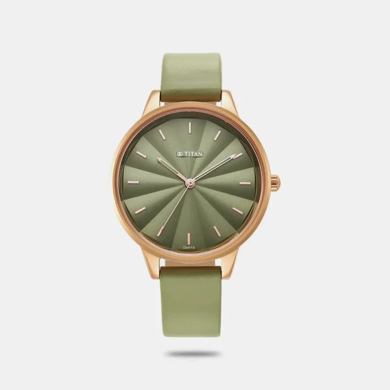 Titan Neo Green Dial Analog Leather Strap Watch for Women 2648WL06