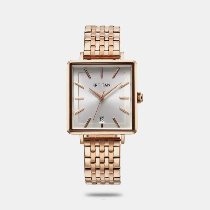 Titan Minimalists Quartz Analog with Date Silver Dial Rose Gold Stainless Steel Strap Watch for Women 94205WM02