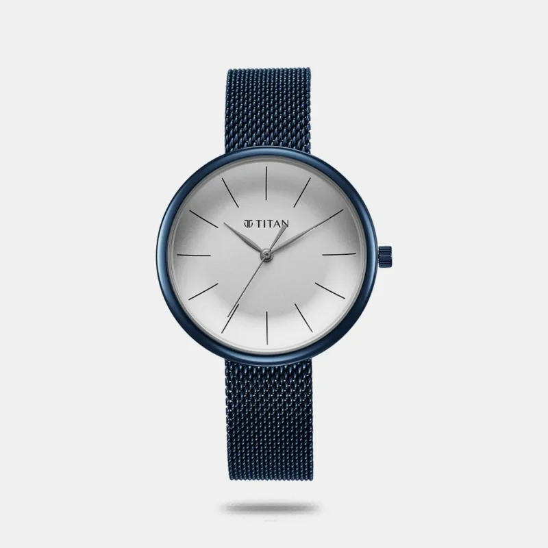 Titan Slimline Quartz Analog White Dial Blue Stainless Steel Strap Watch for Women 95182QM01