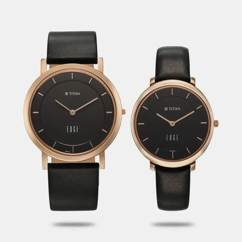 Titan Edge Pair Black Dial Analog Leather Strap watch for Couple 15952655WL01