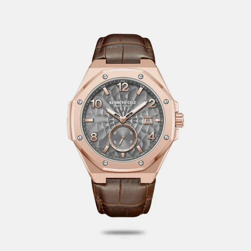 Kenneth Cole Automatic Brown Leather Strap Watch For Men KCWGX0059002MN
