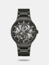 This automatic mechanical watch is a blend of classic and modern elements, featuring a skeleton dial with visible gears, encased in a stainless steel bezel with screw accents. The stainless steel strap with deployment closure complements its luxurious vibe, making it ideal for formal occasions. The open-heart design on the dial showcases the watch's intricate mechanics, offering a peek into its operation with a plain 3 mechanism and stick indices. It also offers water resistance of up to 50 metres.