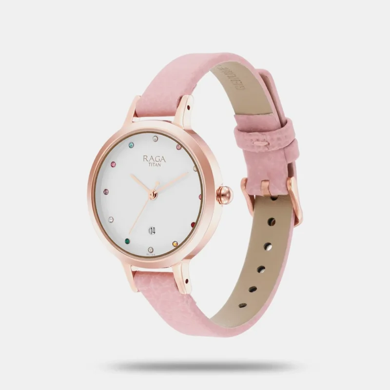 Titan Raga Viva Quartz Analog with Date White Dial Leather Strap Watch for Women 2666WL01 - Image 2