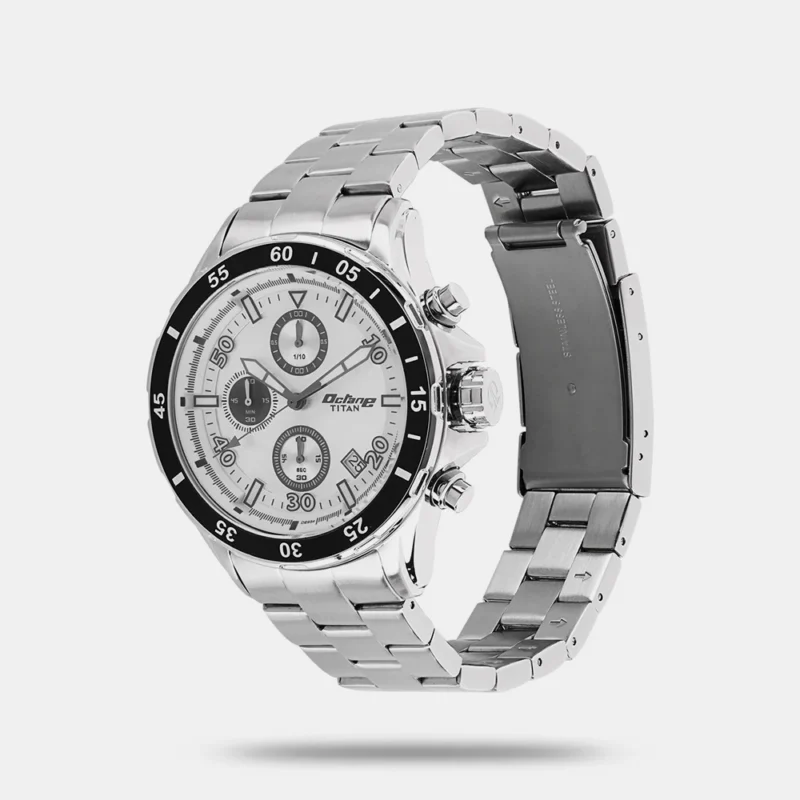 Titan Quartz Chronograph White Dial Metal Strap Watch for Men 90043KM01J - Image 2