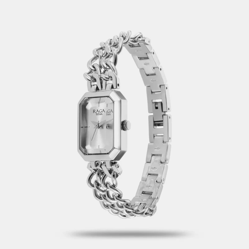 Titan Raga Showstopper Quartz Analog Silver Dial Silver Metal Strap Rectangular Shaped Watch For Women 95283SM01 - Image 2