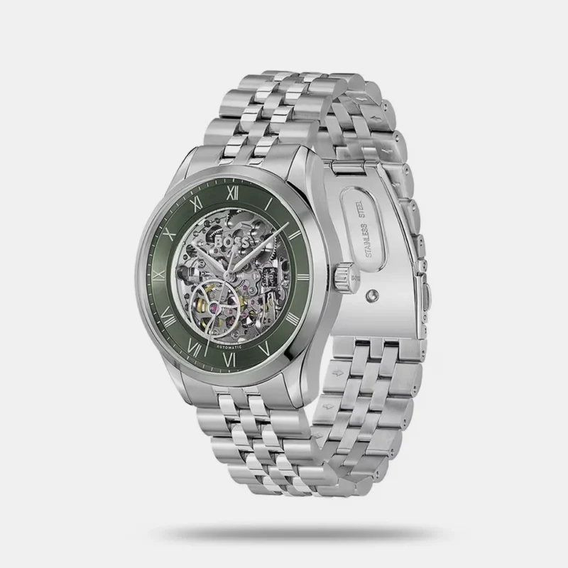 Boss Men Principle Skeleton Green Round Dial Analog Watch - 1514236 - Image 2