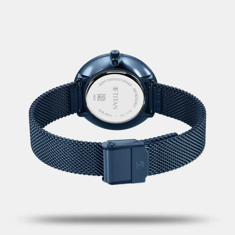 Titan Slimline Quartz Analog White Dial Blue Stainless Steel Strap Watch for Women 95182QM01 - Image 4