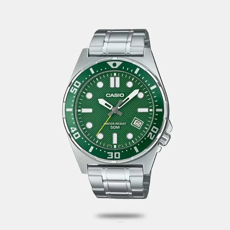 Casio Enticer Men Quartz Green Dial Analog Stainless Steel Watch MTD-135D-3AVDF - A2378