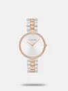 Experience ultimate elegance with the Calvin Klein round analog watch. Crafted with two-tone stainless steel and mineral finish, this 30mm piece is a blend of style and function. It features a jewelry clasp, silver-white quartz and an 8mm case thickness, weighing just 61gm. Easy to maintain with softcloths. Ideal for a casual look, this USA-made product has a 2-year warranty