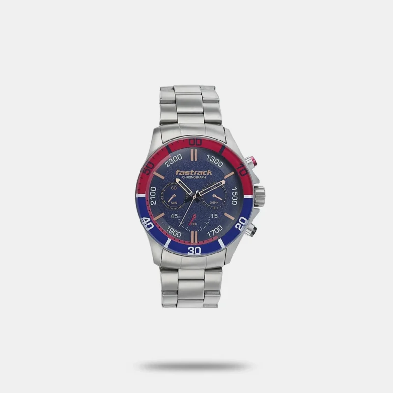 Fastrack Hitlist Quartz Chronograph Blue Dial Stainless Steel Strap Watch for Guys - 3072SM06