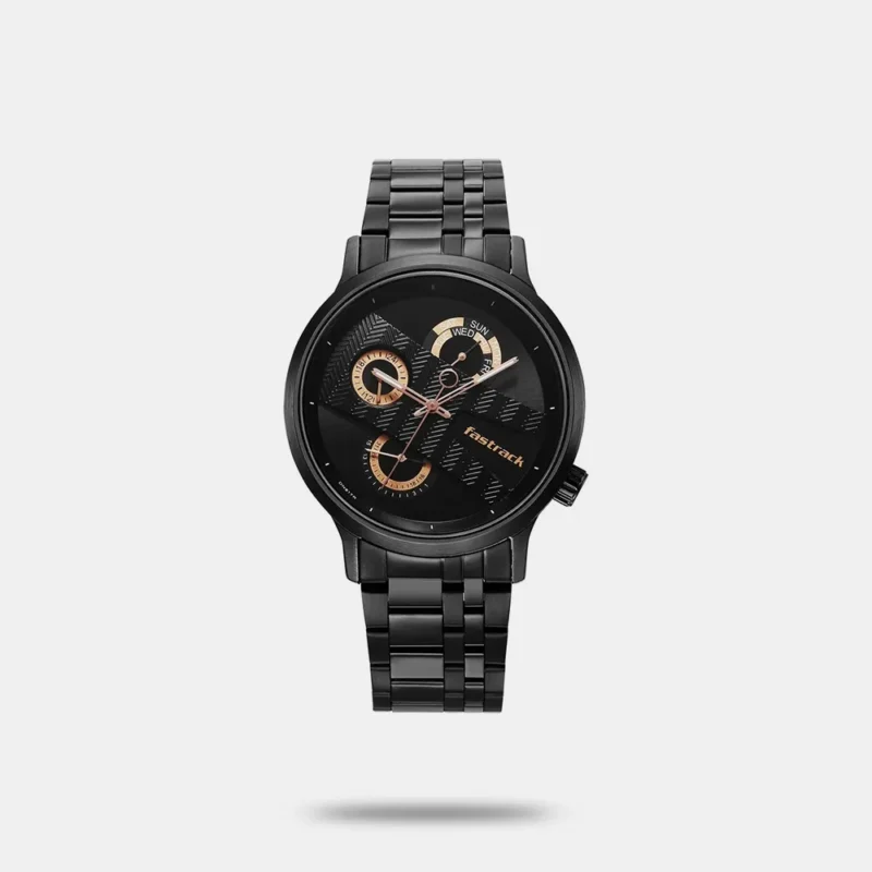 Fastrack Exuberant Quartz Multifunction Black Dial Stainless Steel Strap Watch for Guys - 3301NM01