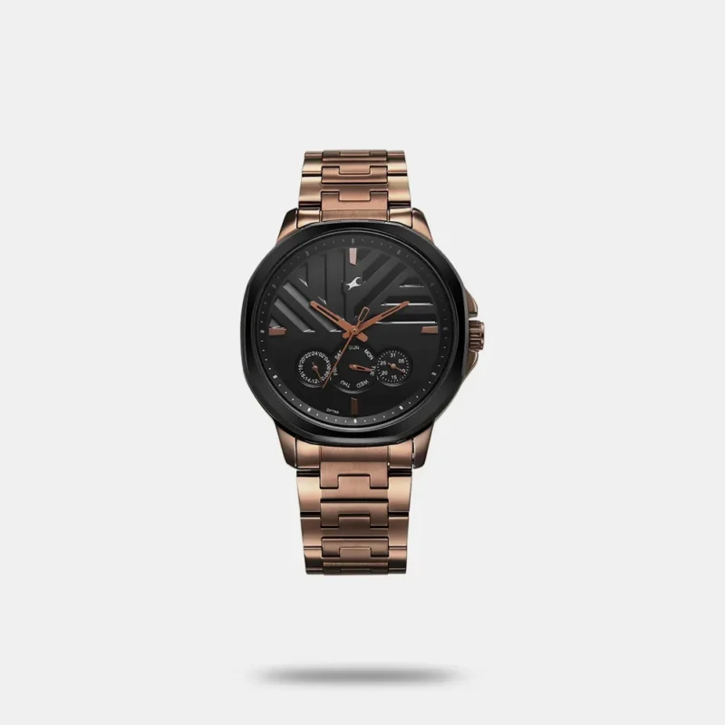 Fastrack Fleek Quartz Multifunction Black Dial Brown Stainless Steel Strap Watch for Guys - 3303KM02