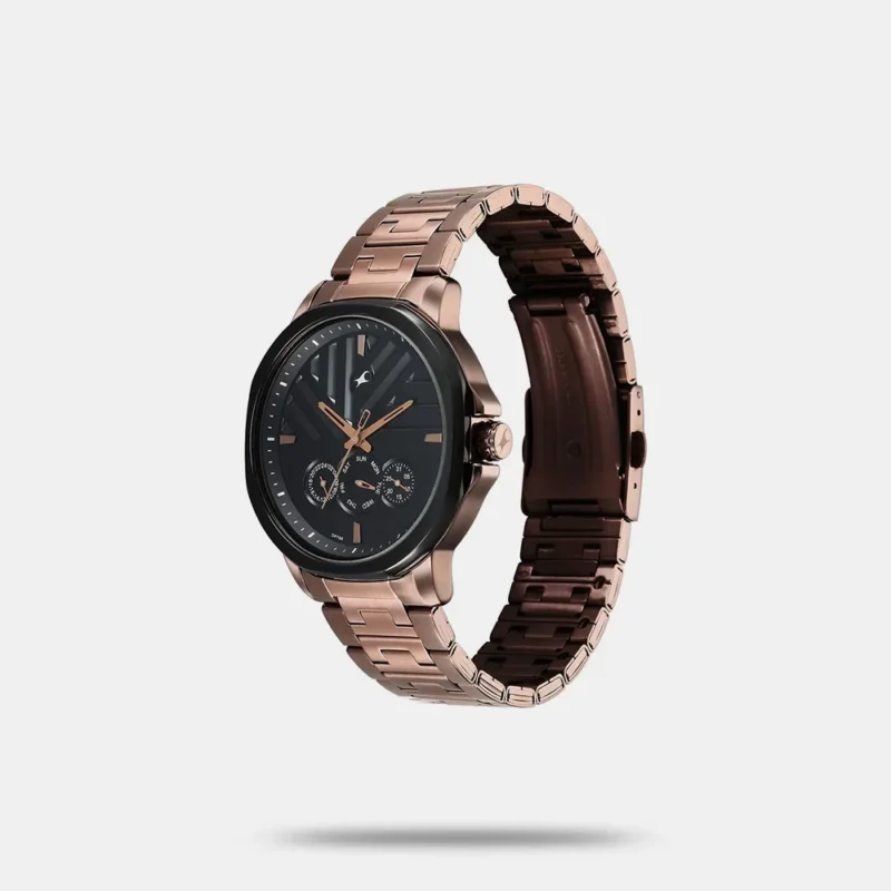 Fastrack Fleek Quartz Multifunction Black Dial Brown Stainless Steel Strap Watch for Guys - 3303KM02 - Image 2