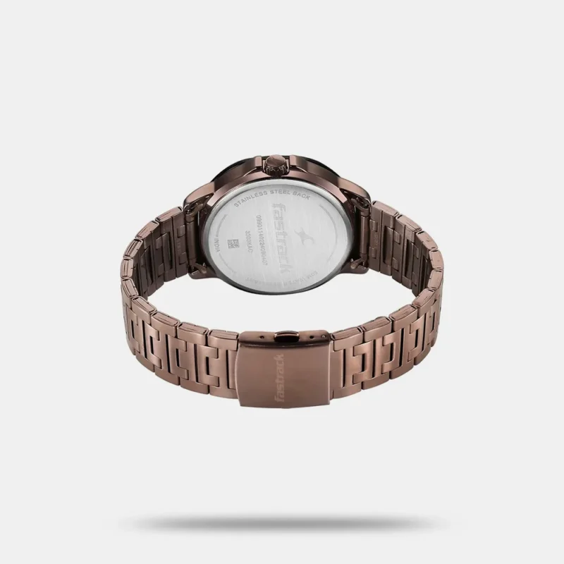Fastrack Fleek Quartz Multifunction Black Dial Brown Stainless Steel Strap Watch for Guys - 3303KM02 - Image 3