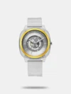 <div class="MuiBox-root jss912">Add a classy touch to your attire by wearing this unisex's watch from the collection by Fastrack. The grey round dial is protected by a sapphire glass. It features crown for time adjustment. The pu strap flaunts a white hue that accentuates the look of the watch. Besides, it is completed with a buckle clasp to ensure a secure fit on the wrist.</div>