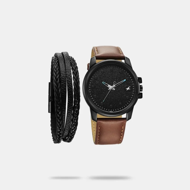 Fastrack Pulse Quartz Analog Black Dial With Tan Leather Strap Watch for Guys - 3314NL01F
