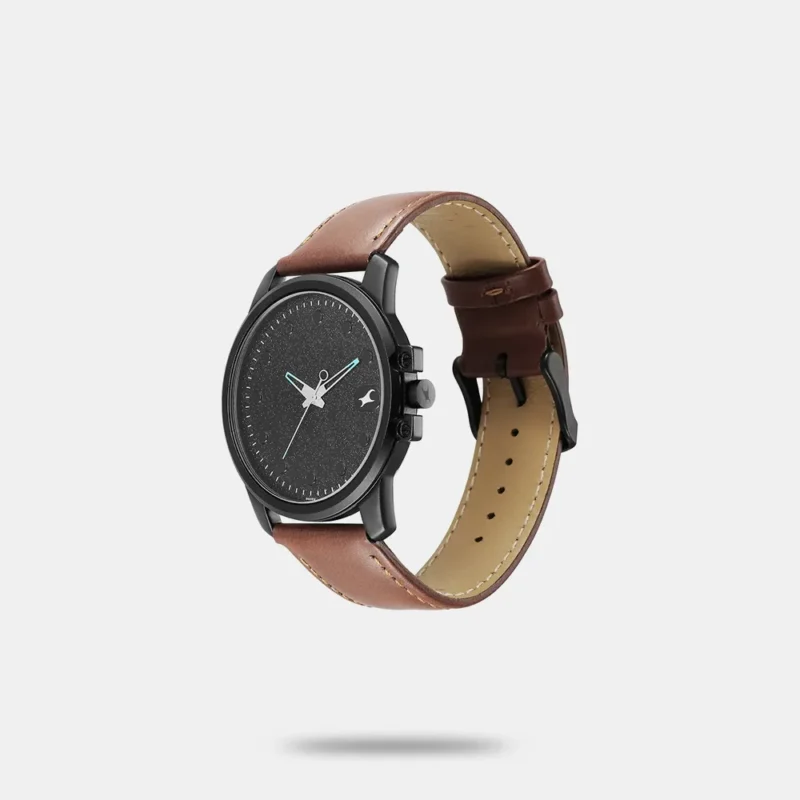 Fastrack Pulse Quartz Analog Black Dial With Tan Leather Strap Watch for Guys - 3314NL01F - Image 2