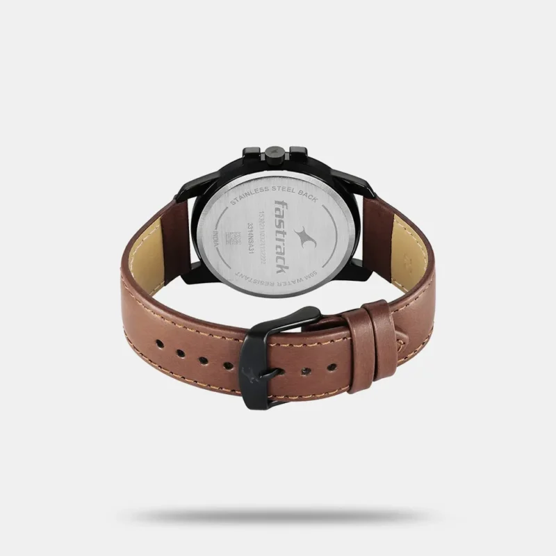 Fastrack Pulse Quartz Analog Black Dial With Tan Leather Strap Watch for Guys - 3314NL01F - Image 3