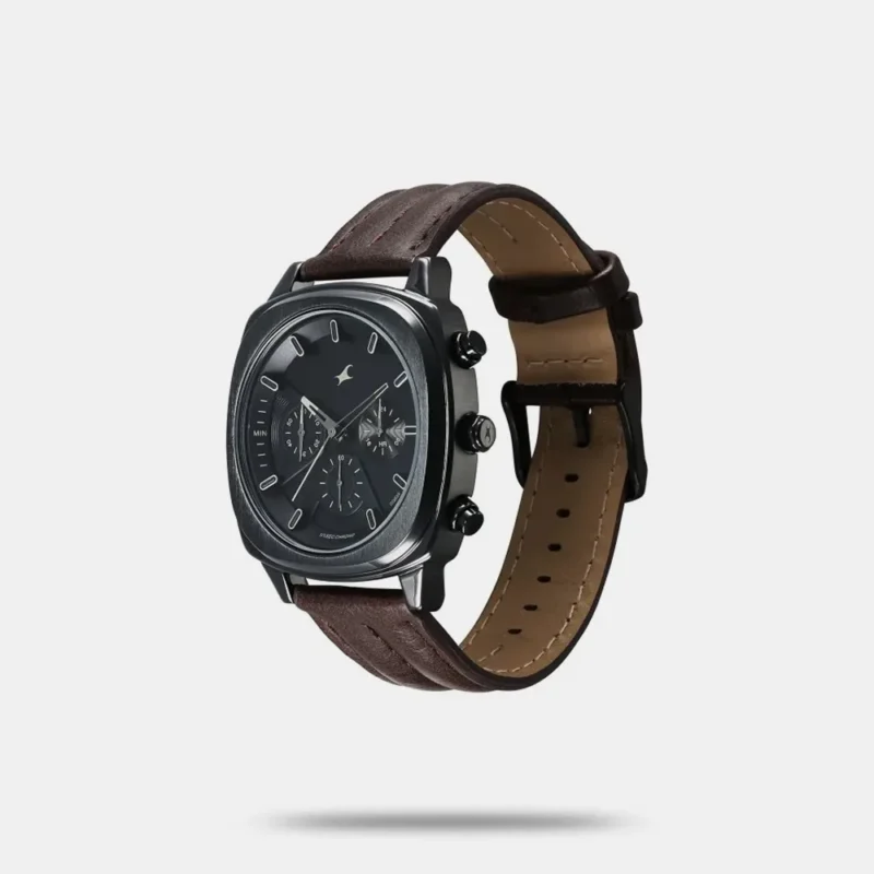 Fastrack Kronos Chronograph Black Dial Brown Leather Strap Watch For Guys - 3319NL01 - Image 2
