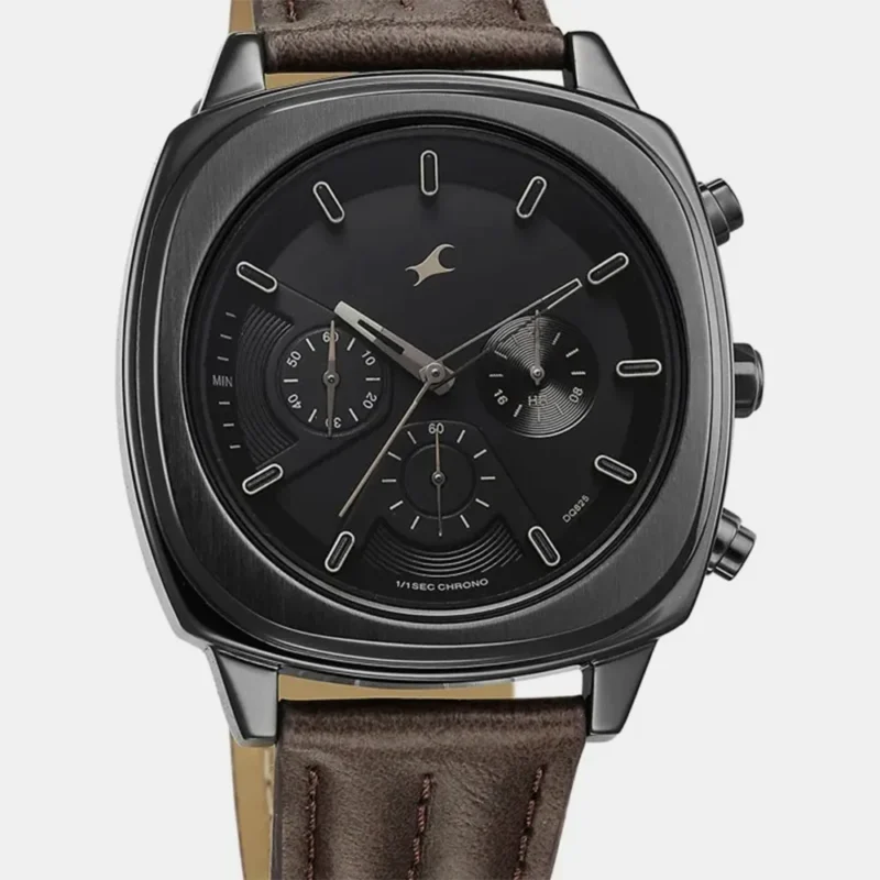 Fastrack Kronos Chronograph Black Dial Brown Leather Strap Watch For Guys - 3319NL01 - Image 3