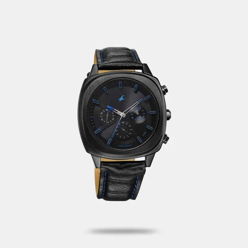 Fastrack Kronos Chronograph Black Dial Black Leather Strap Watch For Guys - 3319NL02 - Image 2