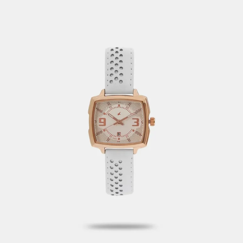 Fastrack Loopholes Quartz Analog with Date Rose Gold Dial Leather Strap Watch for Girls - 6167WL01