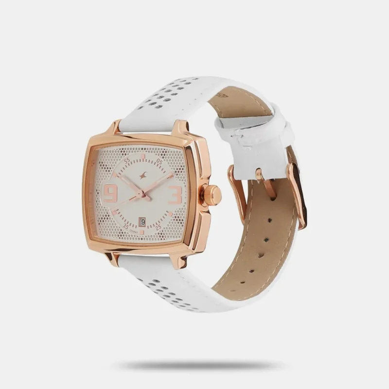 Fastrack Loopholes Quartz Analog with Date Rose Gold Dial Leather Strap Watch for Girls - 6167WL01 - Image 2
