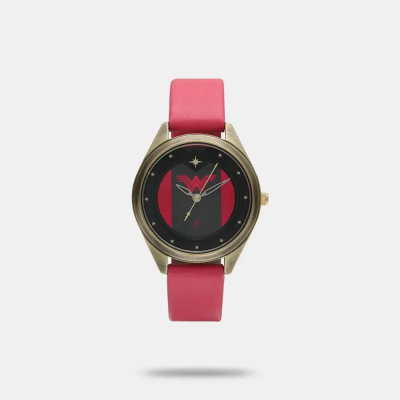 Fastrack Wonder Woman Quartz Analog Red Dial Leather Strap Watch for Girls - 6215QL01
