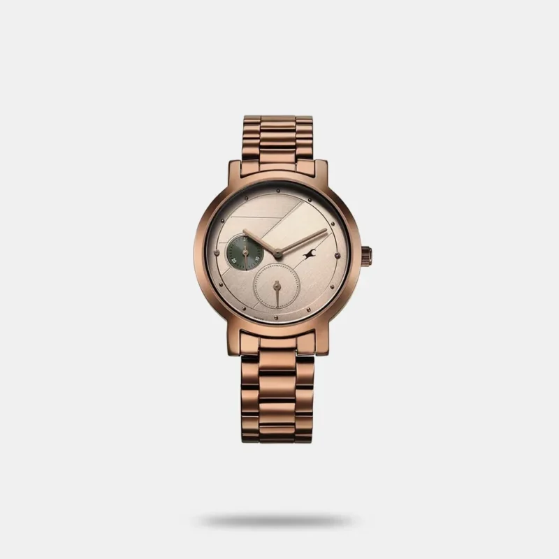 Fastrack Tick Tock Quartz Analog Beige Dial With Brown Stainless steel Strap Watch for Girls - 6225QM01