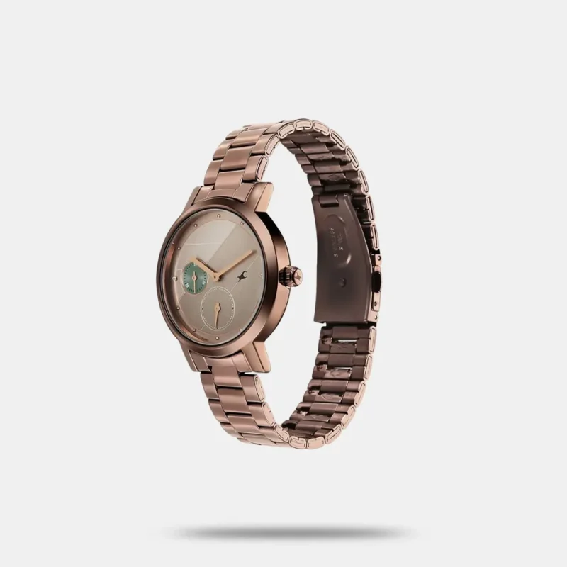 Fastrack Tick Tock Quartz Analog Beige Dial With Brown Stainless steel Strap Watch for Girls - 6225QM01 - Image 2