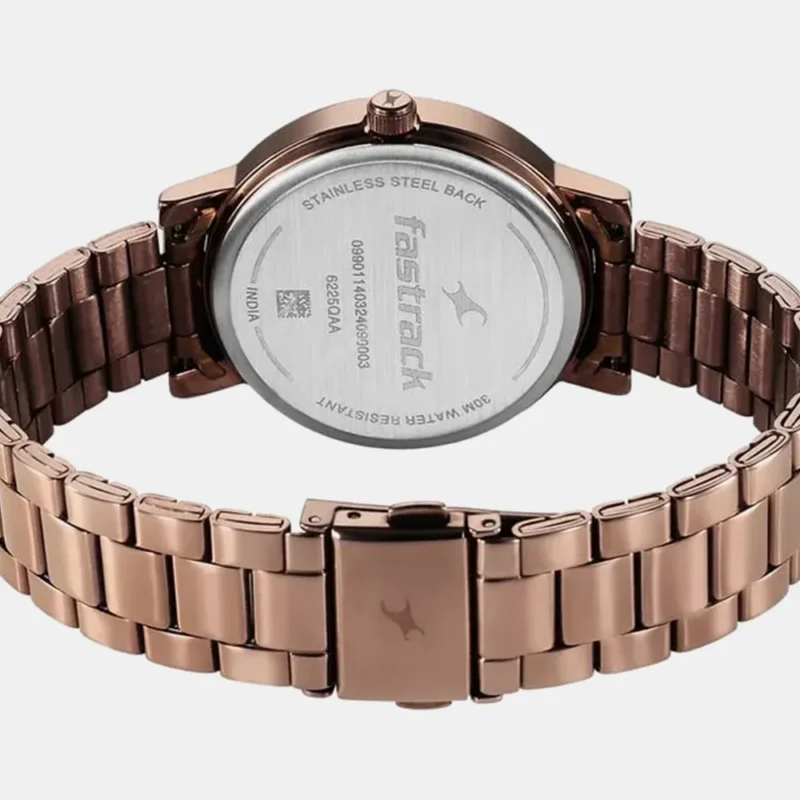 Fastrack Tick Tock Quartz Analog Beige Dial With Brown Stainless steel Strap Watch for Girls - 6225QM01 - Image 4