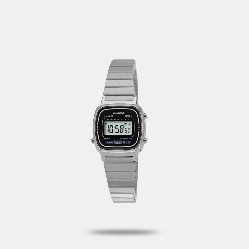 Vintage Black Dial Silver Stainless Steel Band Digital Watch - For Men & Women - D089