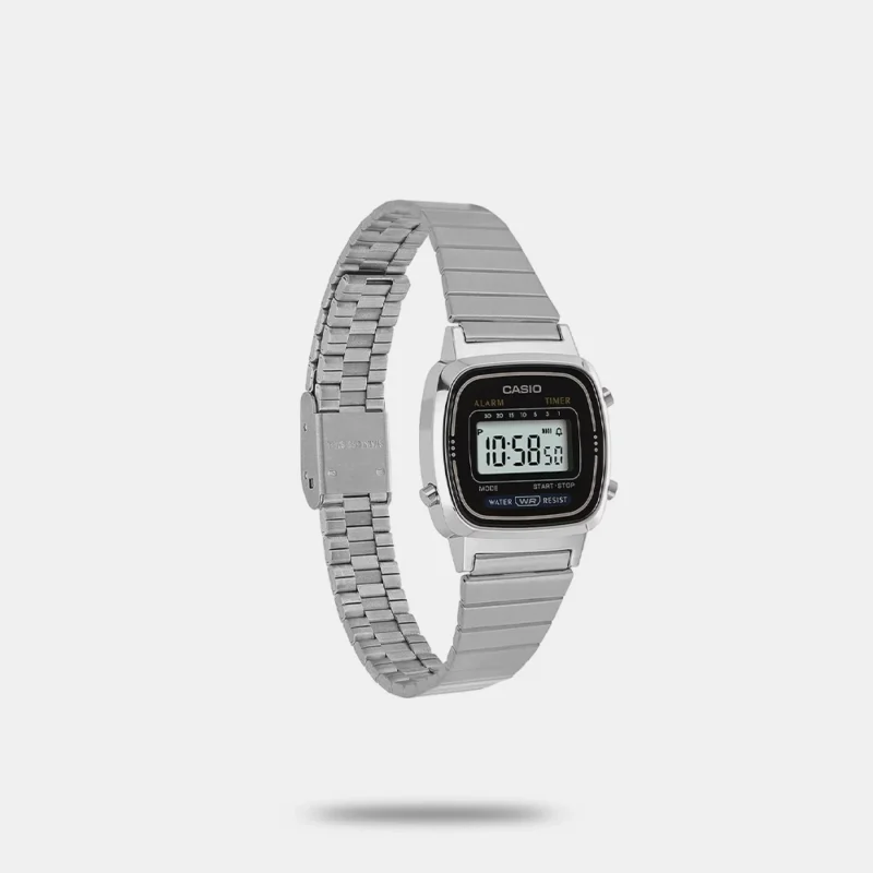 Vintage Black Dial Silver Stainless Steel Band Digital Watch - For Men & Women - D089 - Image 2