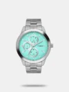 Everyone will appreciate your fine taste in style as you wear this men's analog watch by Timex. The silver round dial is secured by a mineral glass and is functional on a quartz movement. It exudes multifunction. The stainless steel strap vaunts a silver & gold hue that enhances the look of the watch. Furthermore, it is completed with a push-button clasp to ensure a secure fit on the wrist.