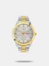 Everyone will appreciate your fine taste in style as you wear this men's analog watch by Timex. The silver round dial is secured by a mineral glass and is functional on a quartz movement. It exudes multifunction. The stainless steel strap vaunts a silver & gold hue that enhances the look of the watch. Furthermore, it is completed with a push-button clasp to ensure a secure fit on the wrist.
