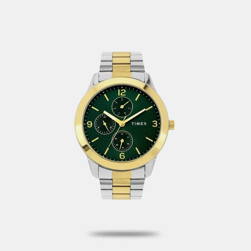 Men Quartz Green Dial Multi-Function Stainless Steel Watch - TWEG18525