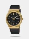 Go for bold, streamlined style with a classic, easy-read analog watch featuring a metal octagonal case. Enjoy handy functions like water resistance up to 50 meters and date-day display.