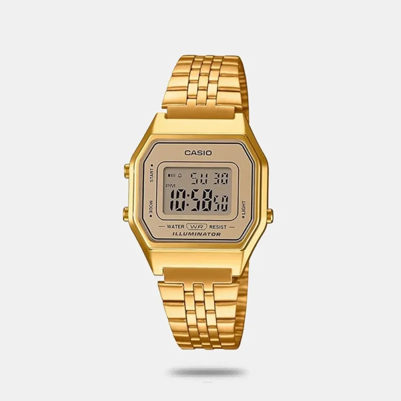 Casio Vintage LA680WGA-9DF Digital Gold Dial Women Watch Gold Stainless Steel Strap D345