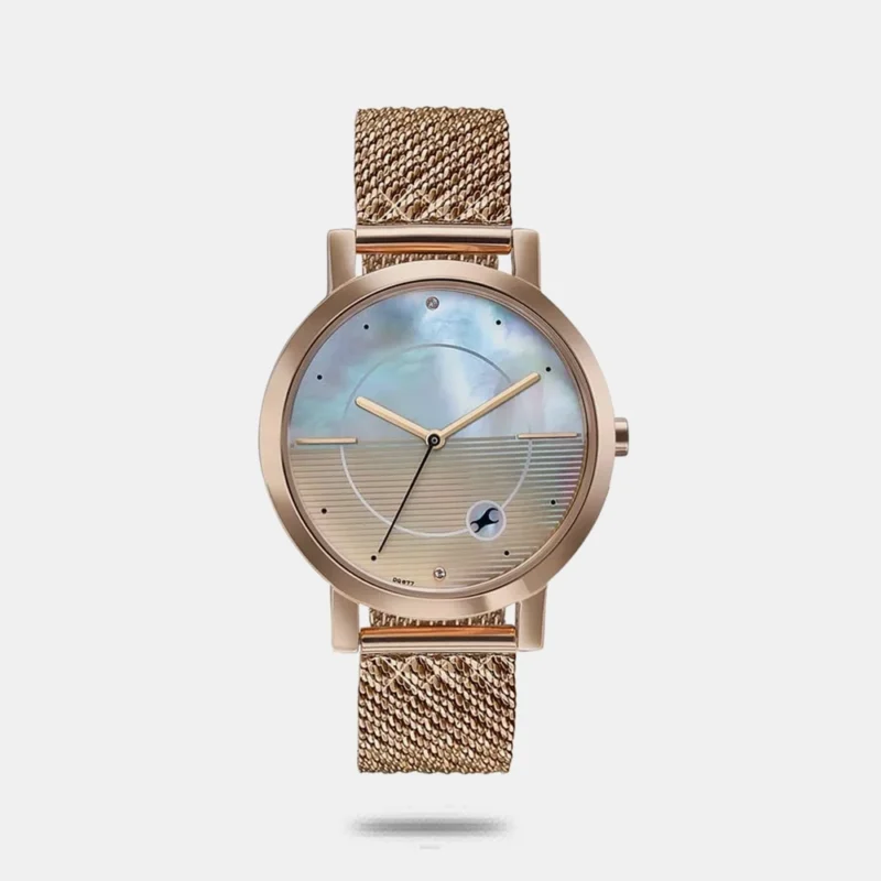 Fastrack Style Up Quartz Analog Mother Of Pearl Dial Rose Gold Stainless Steel Strap Watch For Girls 6284WM05