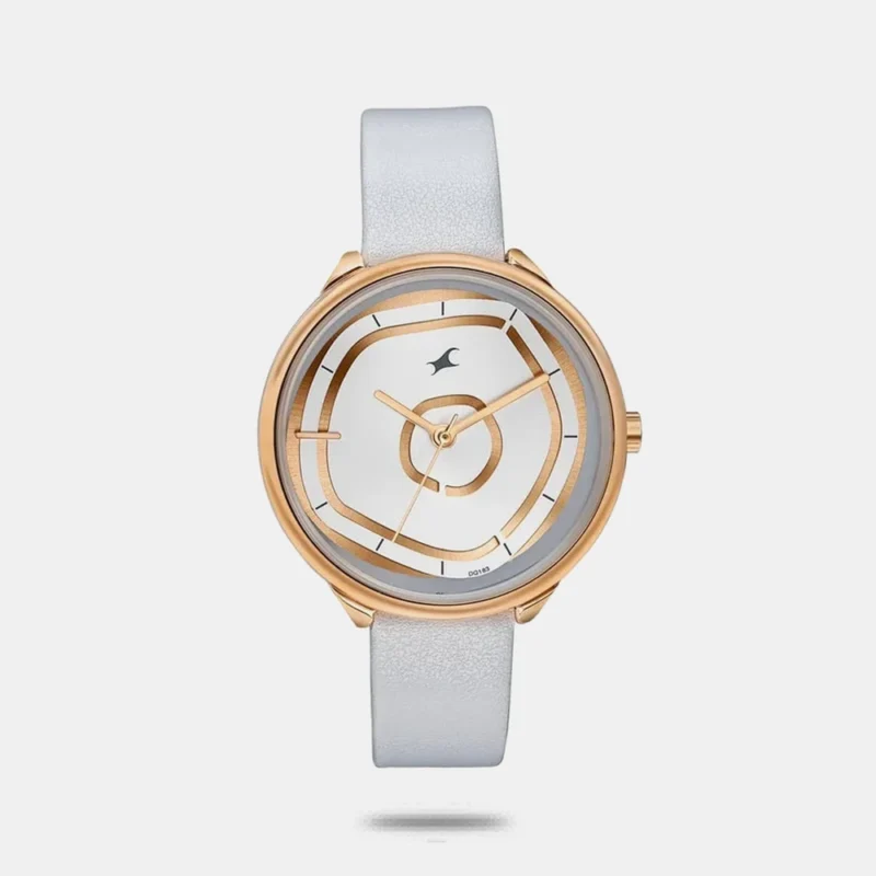Fastrack Stunners Multifunction Rose Gold Dial White Leather Strap Watch For Girls 6303WL02