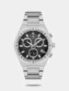 A distinctive design meets functionality in this watch, featuring a durable steel case with a matte finish. The dial is enhanced with Sunray technology, creating a subtle texture that interacts beautifully with light. Applied markers in a sleek stroke design, along with baton-style hands, ensure clear readability. A second time zone is displayed on a separate dial, while a date window is positioned between 4 and 5 o'clock. Luminescent-coated hands and markers allow visibility in low light. A secure steel bracelet with a folding clasp offers a comfortable fit.