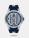 Amaze everyone around you by wearing this men's analog watch from the collection by Santa Barbara Polo & Racquet Club. The silver round dial is protected by a mineral glass. It features crown for time adjustment. The rubber strap comes in a navy hue that further elevates the look of the timekeeper. Besides, it is completed with a buckle clasp to ensure a secure fit on the wrist.