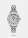 Independent design meets exceptional functionality in this watch. The steel case features a balanced matte and smooth finish, enclosing a guilloche dial with a transparent window and the brand logo. Applied hour markers combine strokes and Roman numerals, while leaf-shaped feuille hands with luminescent coating ensure visibility in the dark after exposure to light. A fluted crown with protective detailing enhances durability. The comfortable leather strap and secure clasp complete the design with reliable craftsmanship.